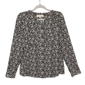LOFT Animal Print Long Sleeve Blouse Womens Size Small Black Tan‎ Casual Top
